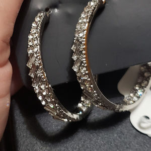 Silver Diamond Hoop Earrings